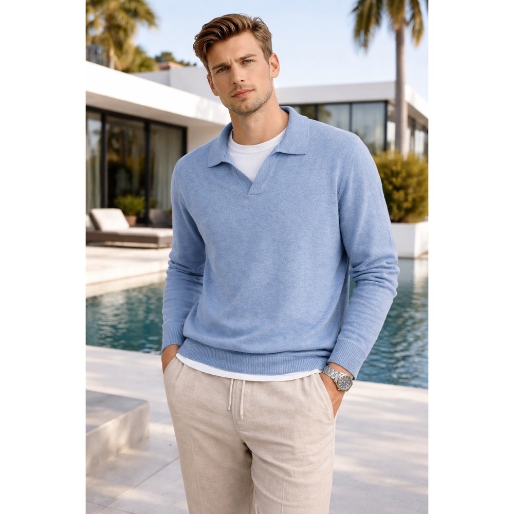 The Commons Johnny 100% Cashmere Collared Polo Sweater Long Sleeve Quiet Luxury